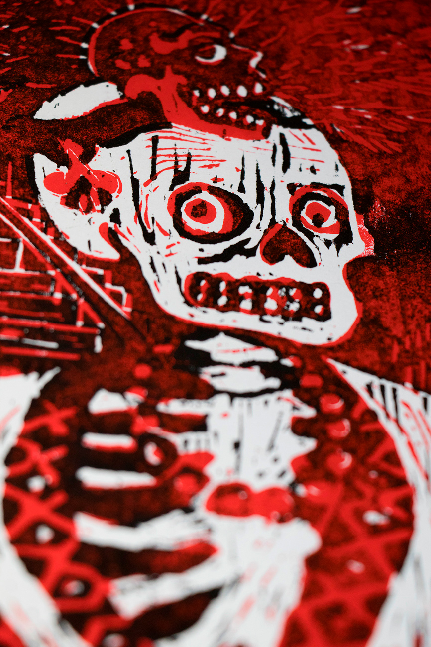 Linogravure Mictlantecuhtli